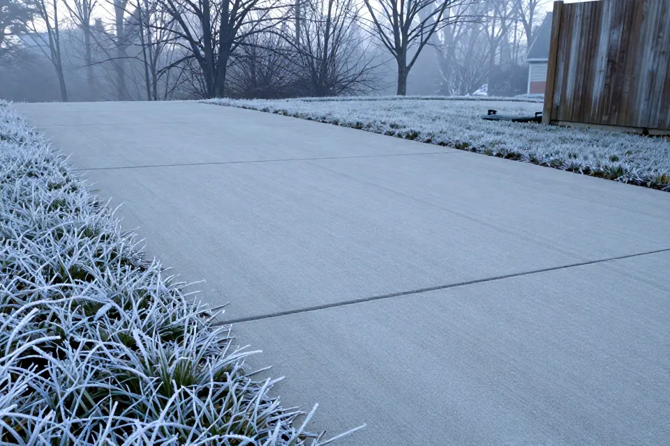 How does the freeze-thaw cycle damage outdoor concrete?